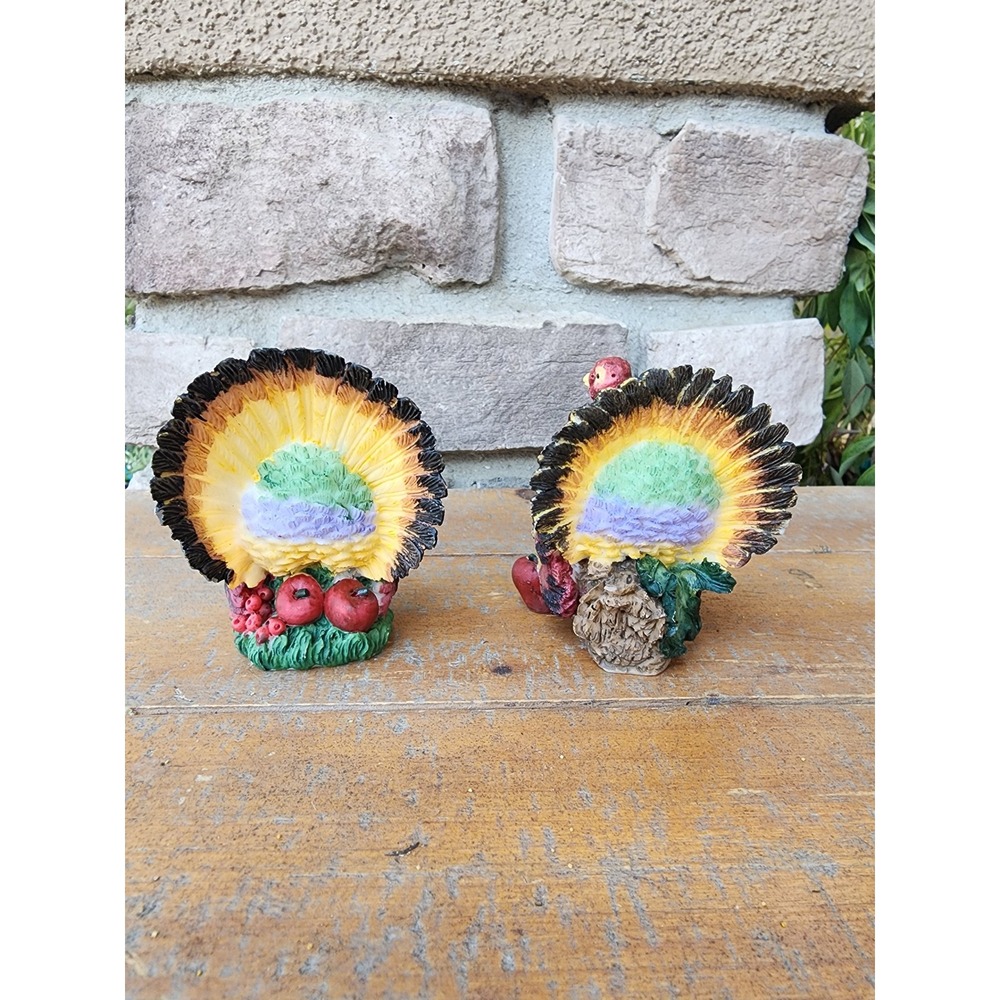 Vintage Turkey Candle Holders Pair Thanksgiving Colorful Fall Decor - Picture 4 of 7